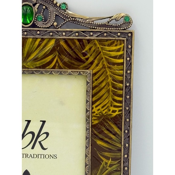 CBK‎ Enamel Picture Frame Palm Leaf Print Metal Gemstone NO GLASS Tropical Glam - Picture 4 of 7
